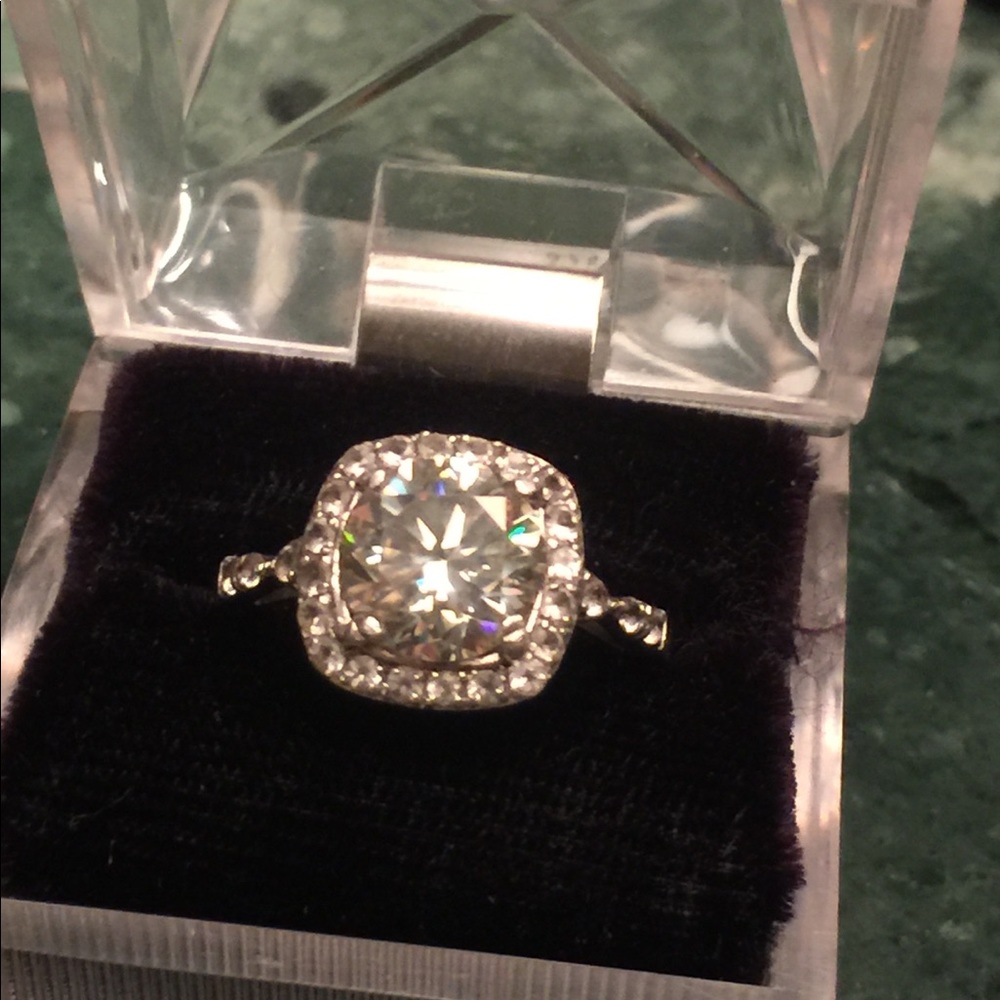 2.50 ct. colorless moissanite halo ring